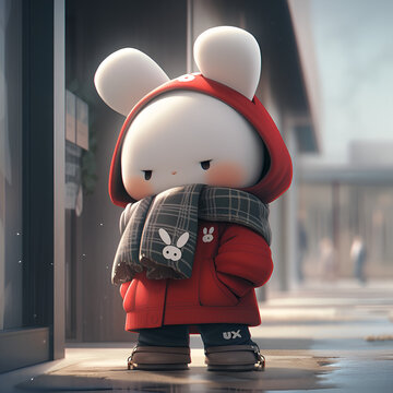 A hyper-realistic rebbit in hoody portrait