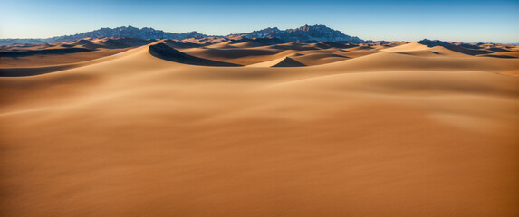 Fototapeta na wymiar Desert landscapes, inspiring travel, adventure, and creative exploration. Grandeur of a desert landscape, with rolling sand dunes stretching into the horizon. 