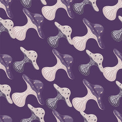 Hand drawn psychedelic mushrooms seamless pattern. Magical fly agaric wallpaper.