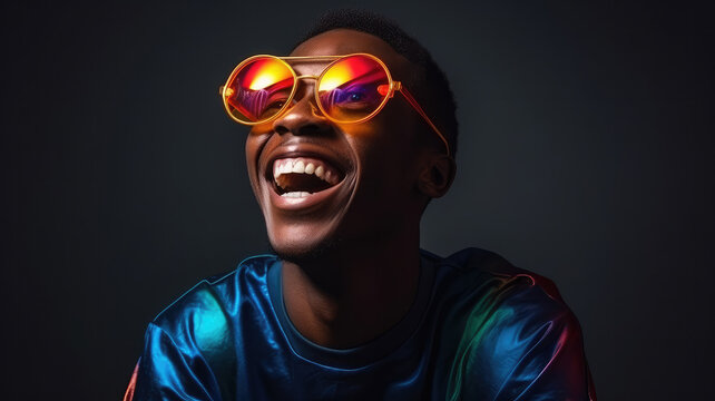 Happy Mann mit Sonnenbrille. Afrikaner. Generiert mit KI