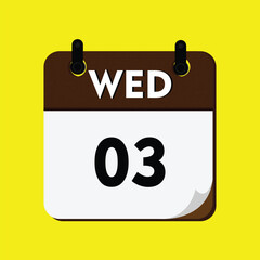 new year calendar icon, calendar with a date, new calendar, 03 wednesday icon with yellow background, 03 wednesday, day icon, calender icon