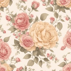 vintage seamless pattern of flowers and roses. 
with Generative AI technology.