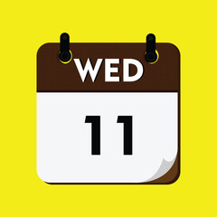 new year calendar icon, calendar with a date, new calendar, 11 wednesday icon with yellow background, 11 wednesday, day icon, calender icon