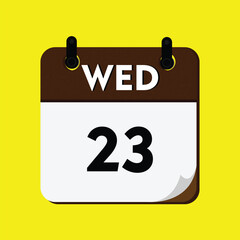 new year calendar icon, calendar with a date, new calendar, 23 wednesday icon with yellow background, 23 wednesday, day icon, calender icon