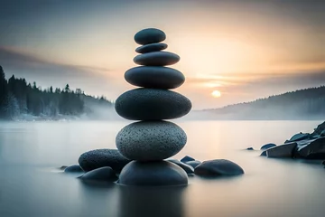 Selbstklebende Fototapeten zen stones in water © Aniqa