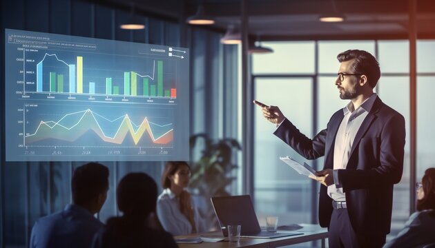 Company Operations Manager Holds Meeting Presentation