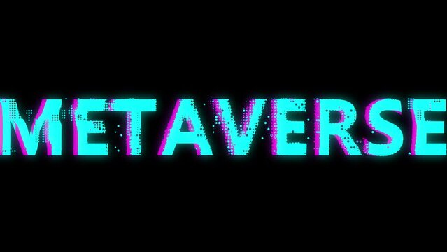  glitch animation with title metaverse. Modern digital glitch effect video with glowing blue text.