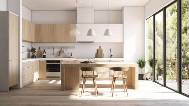 home and interior design creative ideas showcase modern pantry area and cabinet island and stool house beautiful design background daylight wooden colour scheme,ai generate