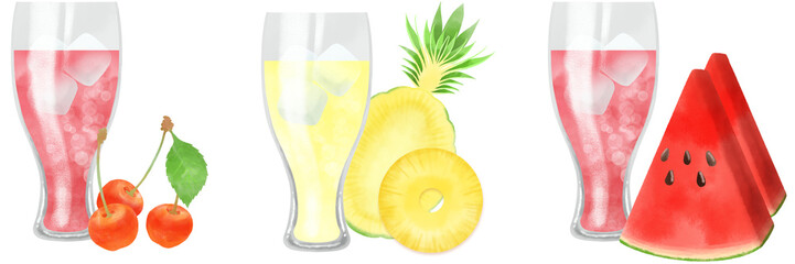 美味しそうなフルーツジュースのイラストセット／Illustration set of delicious fruit juice