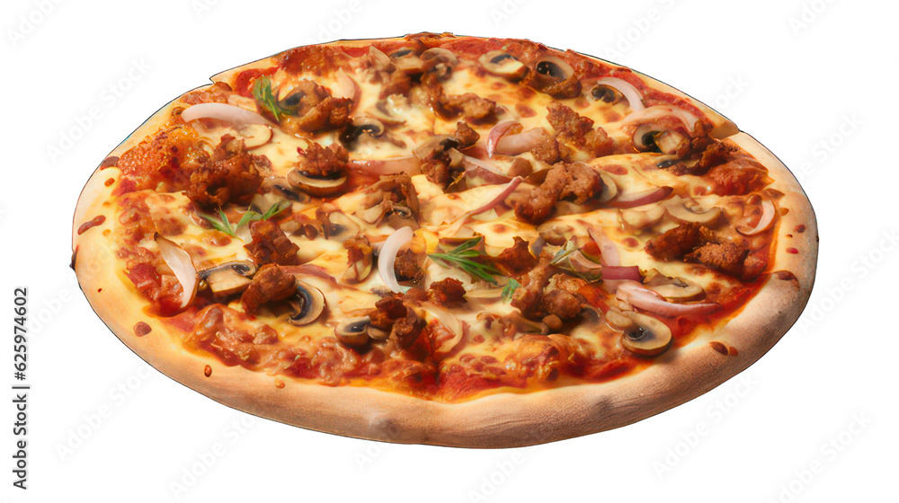 Poster pizza funghi isolated on white created with generative ai