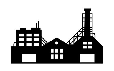 Fototapeta premium Vector Silhouette Industry Building, Business Industrial Warehouse, Factory Exterior Illustrations, Flat Design 