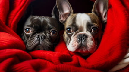 Zwei Hunde unter einer Decke. Generiert mit KI
