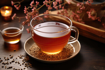 Buckwheat Tea In Clear Cup. Generative AI