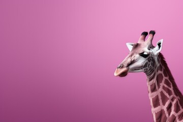 a giraffe standing against a vibrant pink backdrop