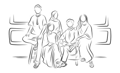  line art drawing of happiness family