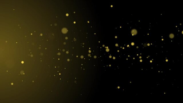 Shining golden particles bokeh abstract star with Floating Dust Particles Flare on Black Background. Futuristic glittering fly movement flickering in space. party, Award, fashion, Music, festival,