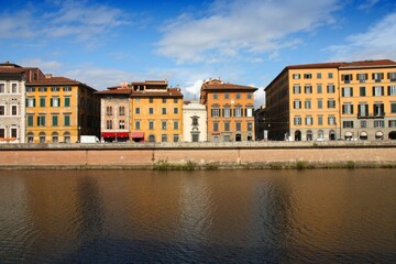 Naklejka na ściany i meble Pisa Italian town. Old Town in Tuscany. Arno river view.