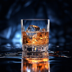 A glass of cognak or whiskey dark background generated by AI - 625979415