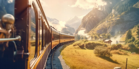 Roaring 20s Railways Vintage Steam Locomotive Chugs Through Verdant Mountains AI generated