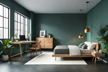green bedroom interior  - obrazy, fototapety, plakaty