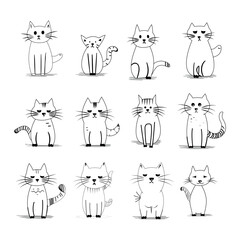 Set of vector cats. Funny cats download vector. Collection of drawn cats in vector