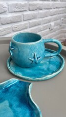 contemporary art, handmade clay pottery, cup, glass, sun, moon, stars, astrology
