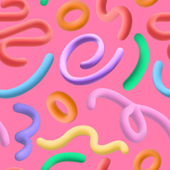 Barbie pink seamless pattern squiggly line 3d spiral. Girly girl birthday, baby shower or nursery wallpaper design