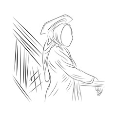  line art drawing of graduate student with diploma