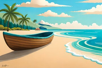 A wooden boat on a beach - AI Generative