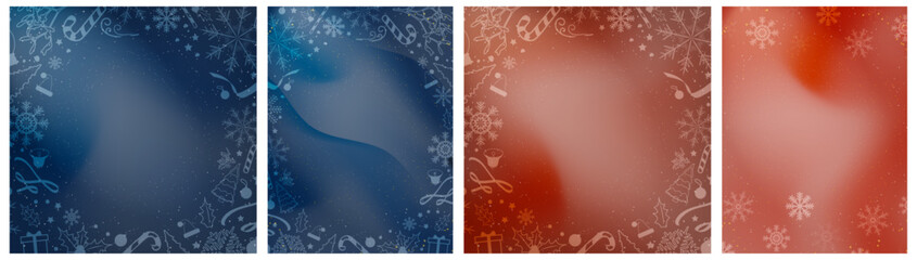 Set of Christmas Gradient Backgrounds. Blue and Red Gradients with soft christmas elements. Vector Illustration. EPS 10.