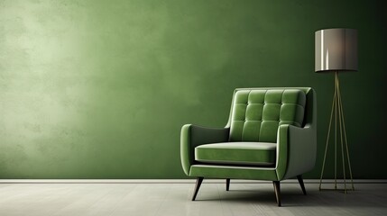living room green armchair on empty, generative ai