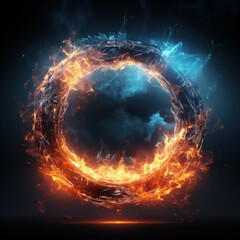 Obraz premium Set of aura light fire round frame. luminous circle. magic light effect. generative ai