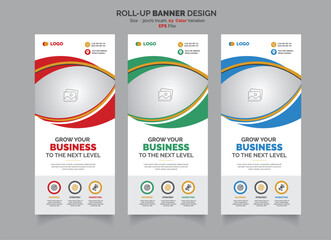 Roll up x banner standee banner template with creative shapes three color variation x banner design