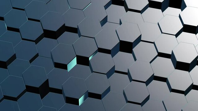 Steel background of moving hexagons 3d render seamless loop computer animation