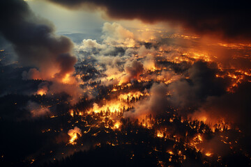 areal view of forest on fire, Generative AI