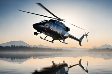 Fototapeta na wymiar a sleek and modern helicopter hovering mid-air against a clear blue sky - AI Generative