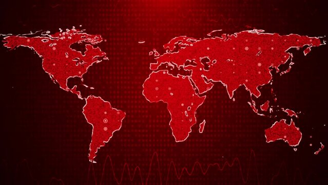World map Ai Network Connections animation of spread of infection Coronavirus. Virus Attack Warning in Digital World. Concept Global Spread of Epidemic Infected or Hacking.