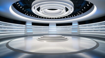 Tv Studio. News studio. News room. Background for newscast. Backdrop for video or photo production. Generative AI technology.