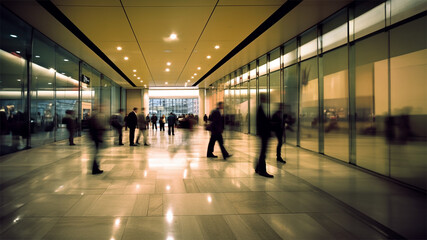 Office environments with blurred walking colleague 