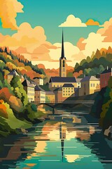 Luxembourg - Luxembourg City retro poster (ai) - obrazy, fototapety, plakaty