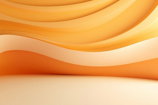 Fototapeta 3Dイラスト風背景。オレンジの曲線的な壁と平らな床がある抽象的な空間。AI生成画像