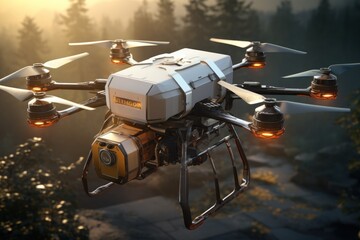 Cargo Drone Delivery Box Packages - Automated Logistics in Modern City.