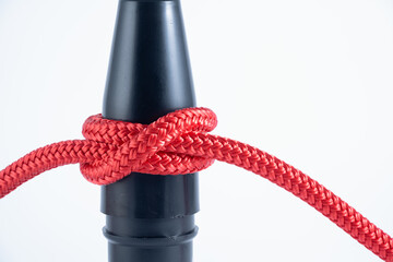close up of a Clove hitch Knot tied with parachute  or climbing rope for marine  sailing, climbing ...