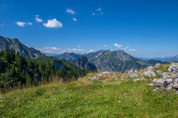 Fototapeta na wymiar View from the Gurtisspitze in the Walgau Valley, Vorarlberg, Austria