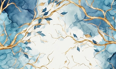 Watercolor twigs with leaves background. Creative colorful wallpaper. Created with generative AI tools