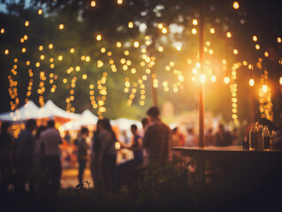 Vintage tone blur image of night festival in garden with bokeh. Generative ai