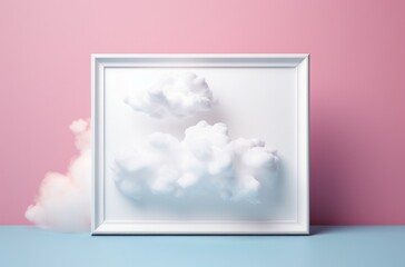 Simple white frame on a pastel background. Huge white smoke air. Copy space lay out for text, letters, invitation card. Explosion of colors splash of smoke. Abstract pastel greeting card or background