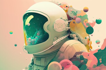 Astronaut in space with colorful abstract background