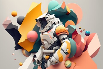 Naklejka premium Robot with colorful geometric shapes in gray background