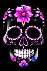 Pattern of Day of The Dead colorful sugar skull with floral ornament. Dia de los Muertos